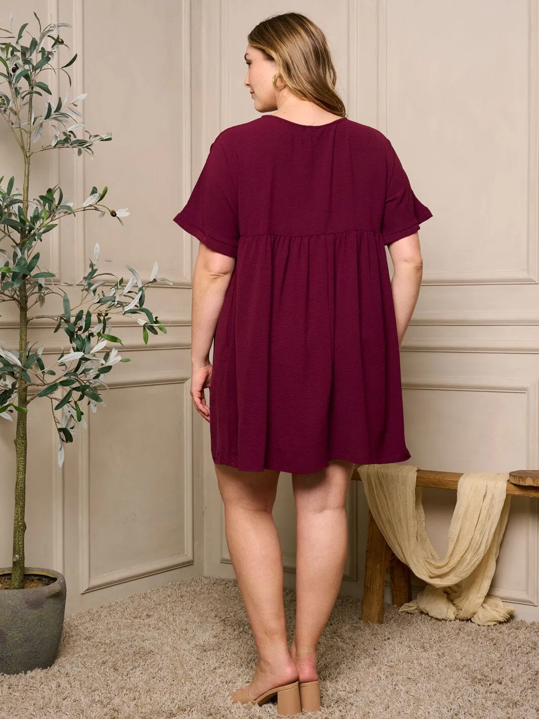 PLUS SIZE SHORT SLEEVE V-NECK TUNIC MINI DRESS
