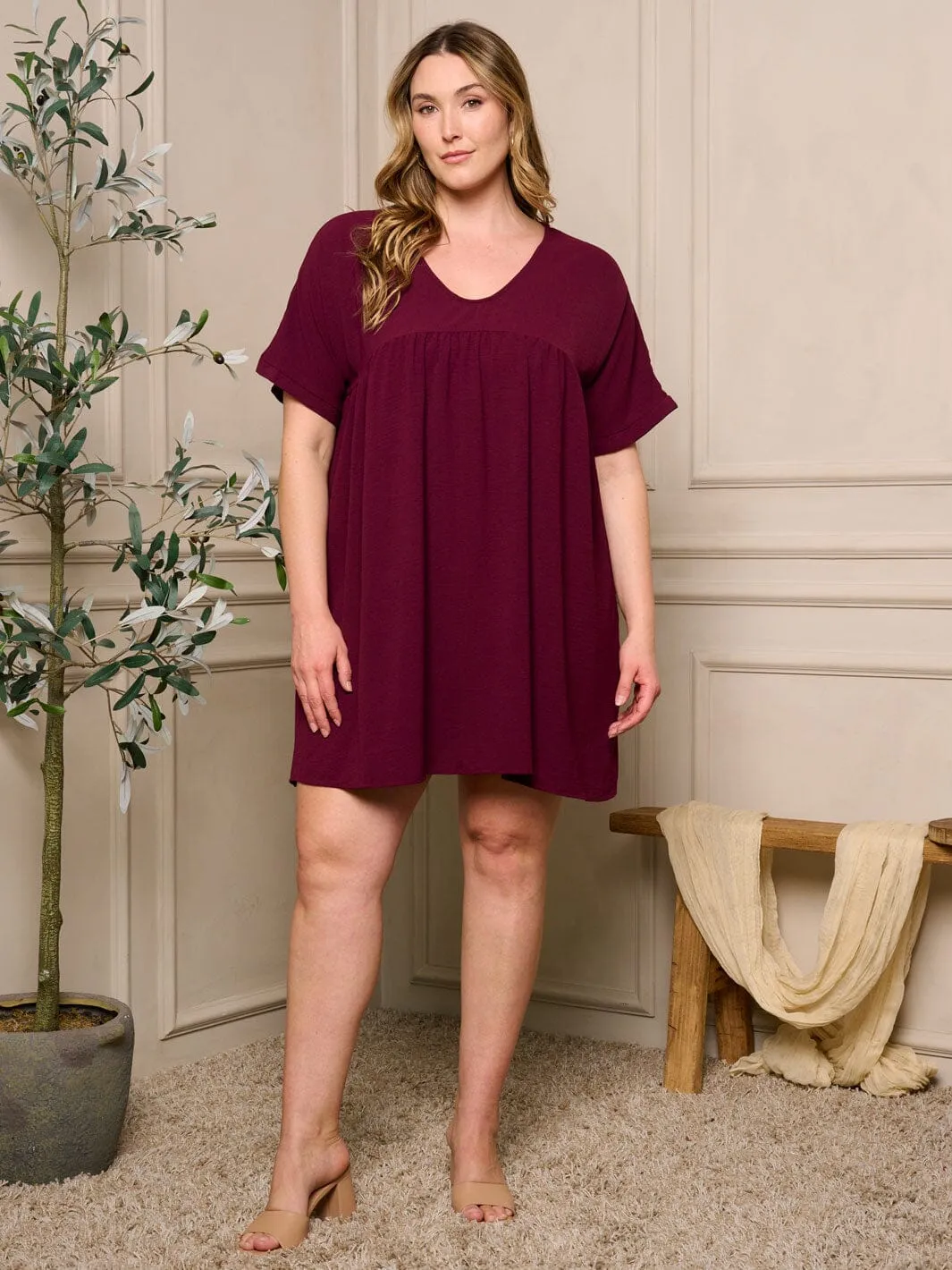 PLUS SIZE SHORT SLEEVE V-NECK TUNIC MINI DRESS