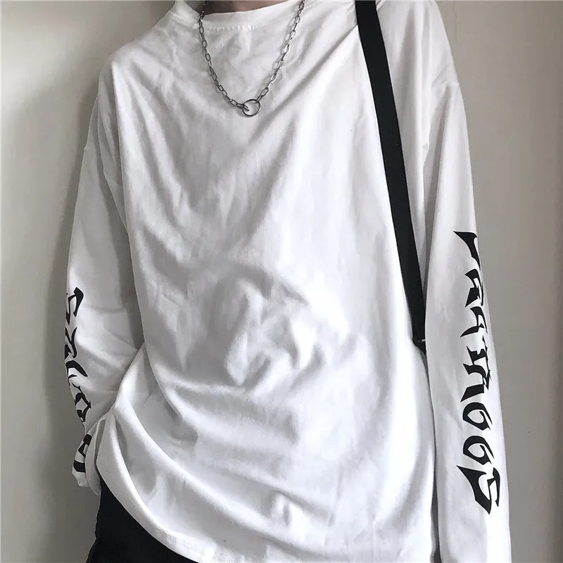 "WHITE/BLACK RETRO LOOSE" LONG-SLEEVED SHIRT K111304