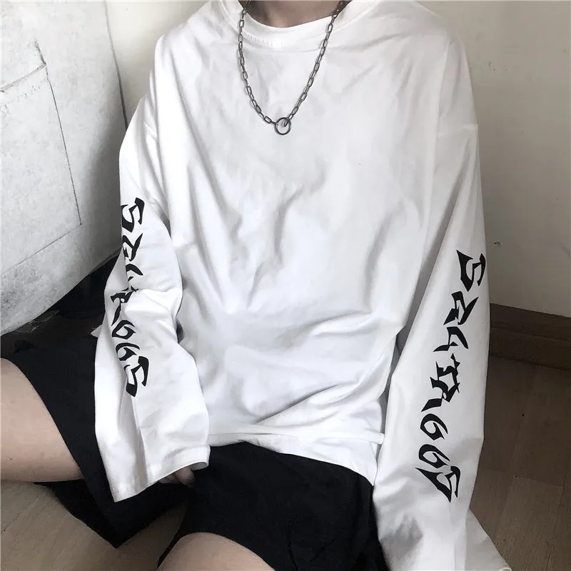 "WHITE/BLACK RETRO LOOSE" LONG-SLEEVED SHIRT K111304