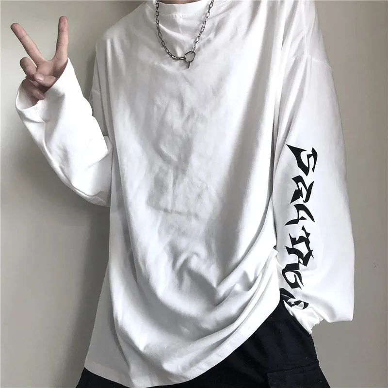 "WHITE/BLACK RETRO LOOSE" LONG-SLEEVED SHIRT K111304