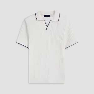 Rib Knit Short Sleeve Johnny Collar Sweater
