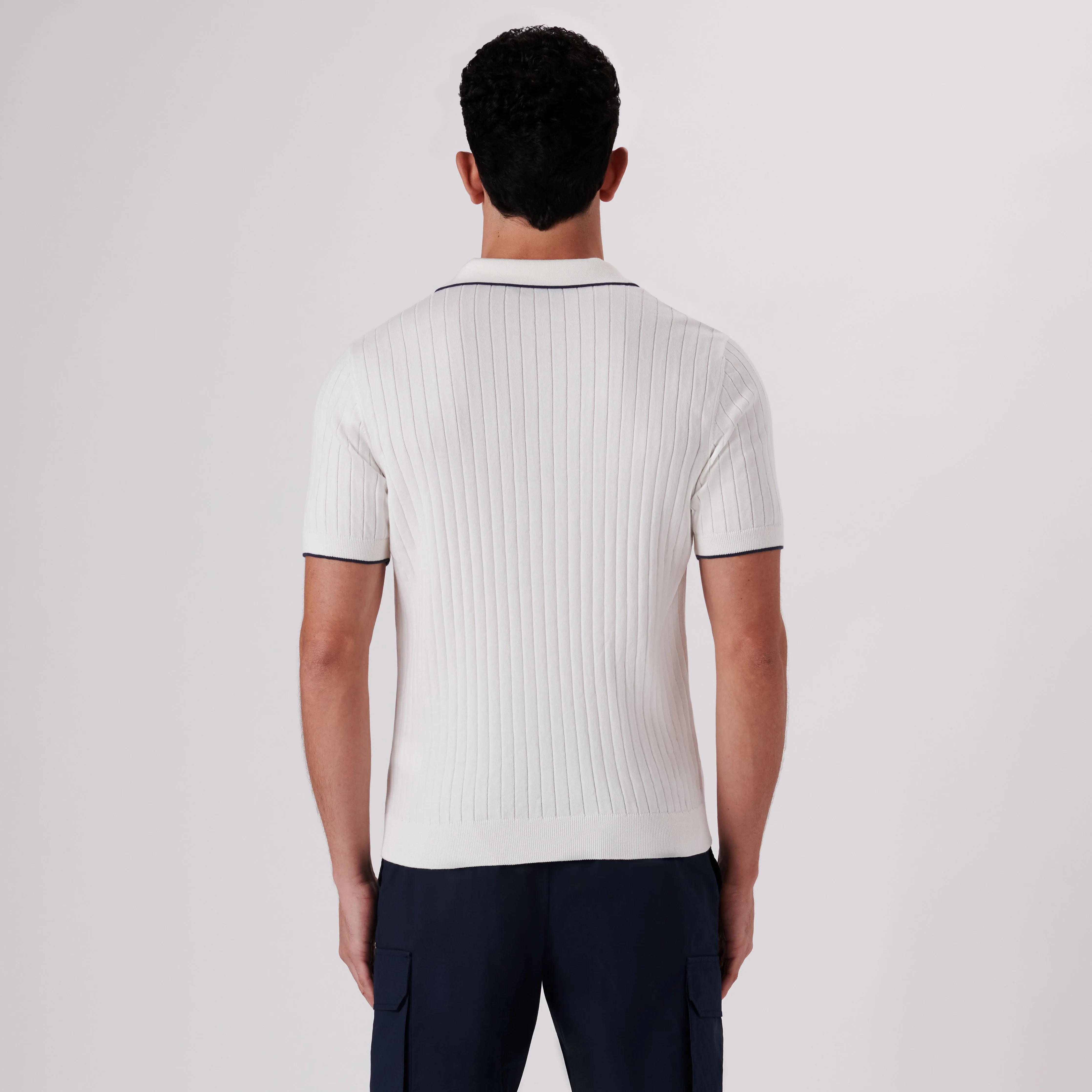 Rib Knit Short Sleeve Johnny Collar Sweater