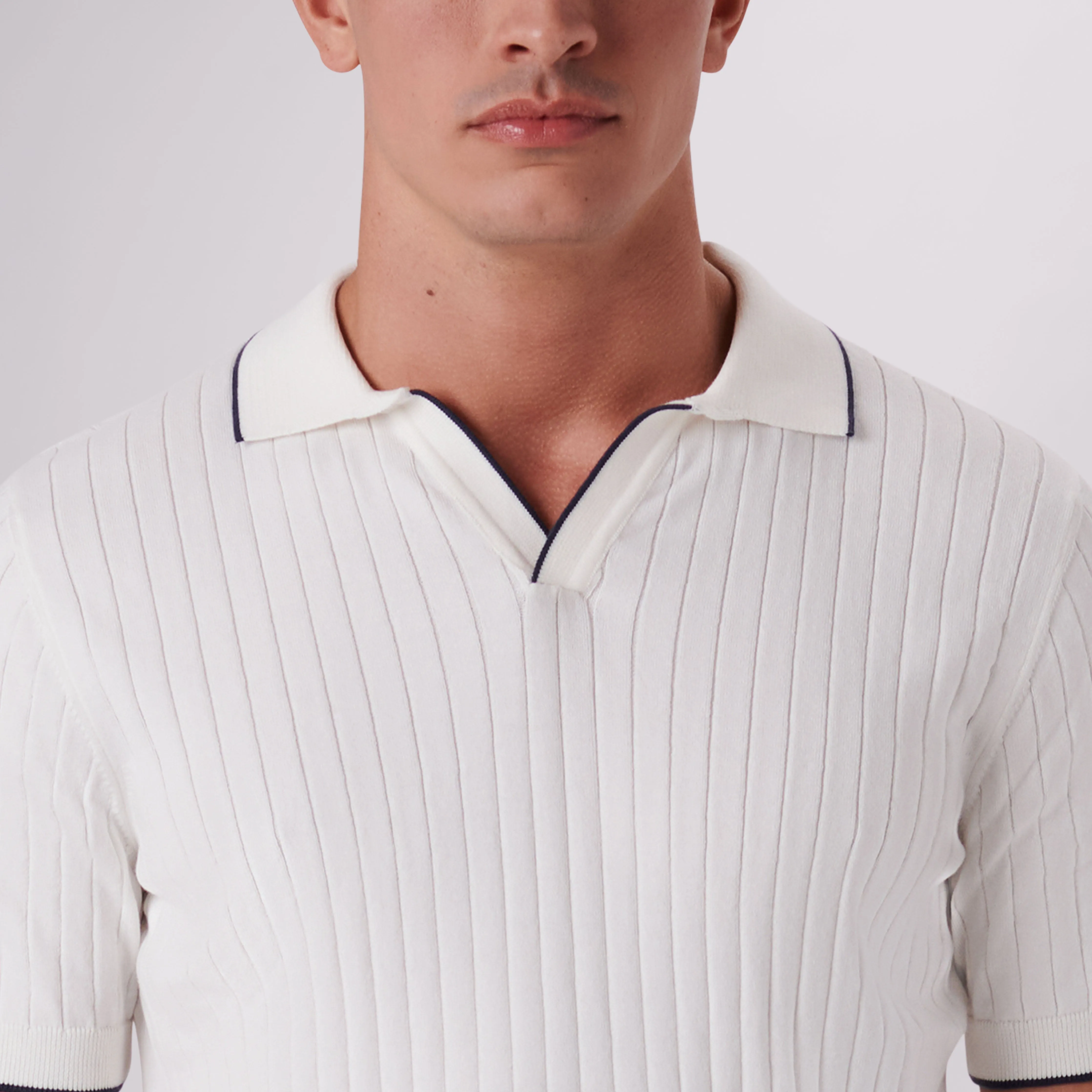 Rib Knit Short Sleeve Johnny Collar Sweater