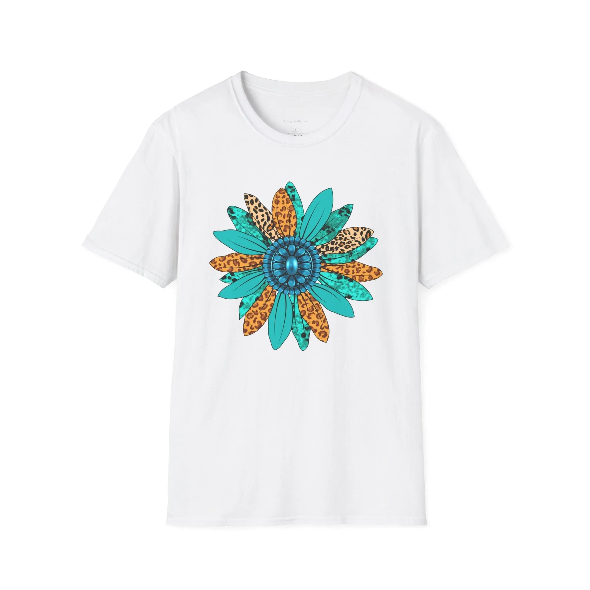 Rodeo, Rodeo Flower, Turquoise Flower, Cowgirl Tee, Cowgirl Shirt, Softstyle T-Shirt