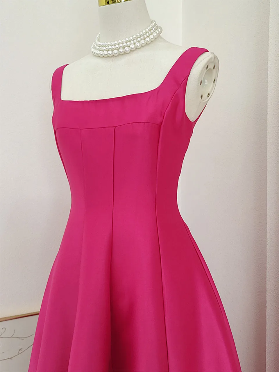 Rose Satin Sleeveless Classic 1950S Vintage Sweet Party Dress
