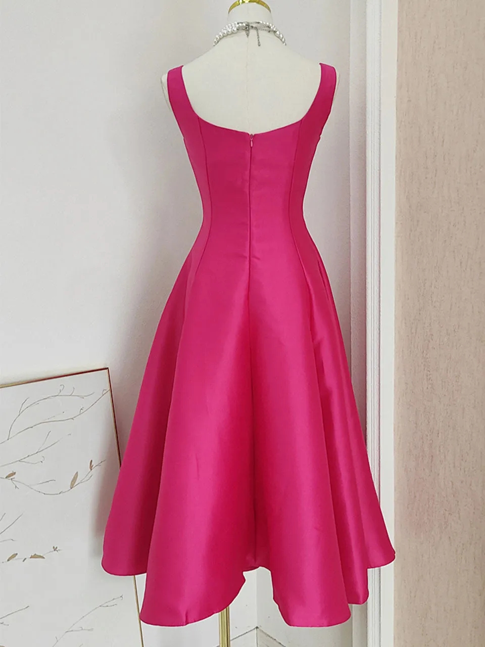 Rose Satin Sleeveless Classic 1950S Vintage Sweet Party Dress