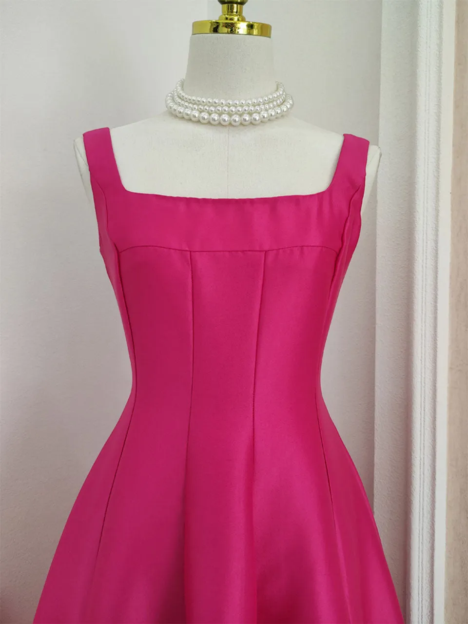Rose Satin Sleeveless Classic 1950S Vintage Sweet Party Dress