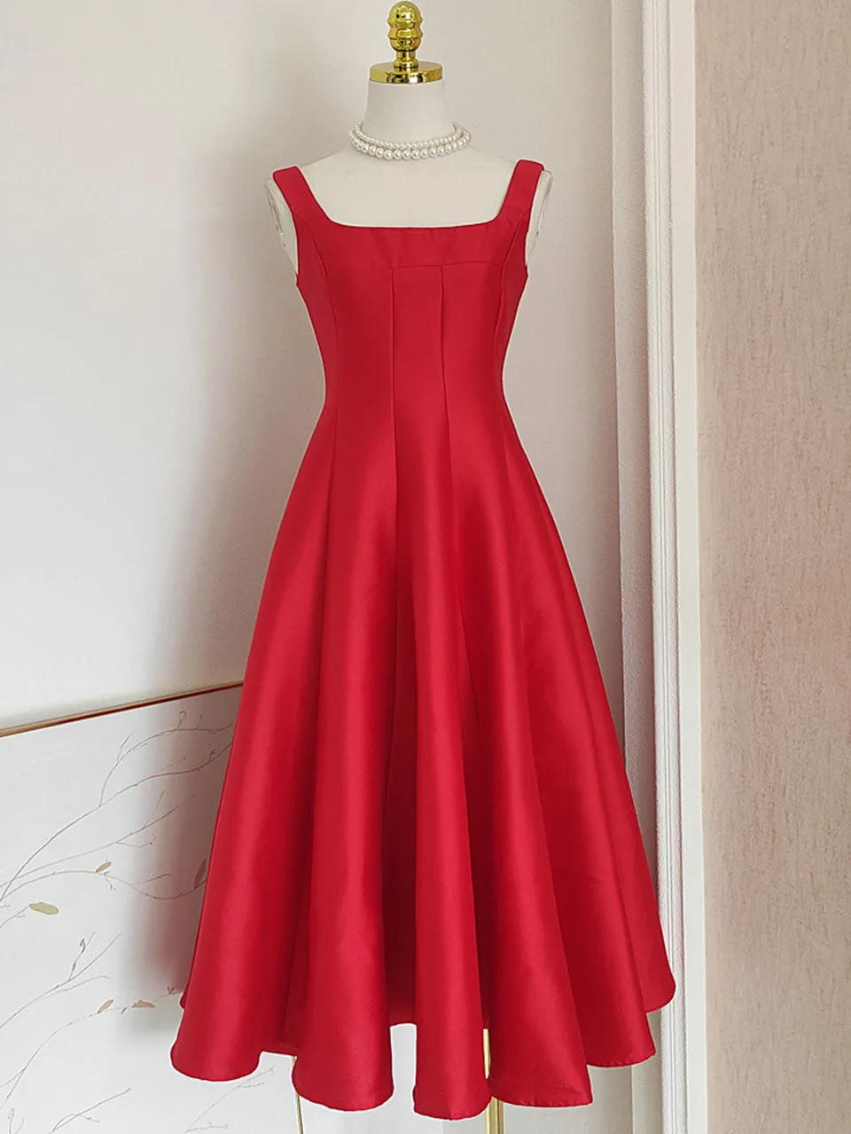 Rose Satin Sleeveless Classic 1950S Vintage Sweet Party Dress