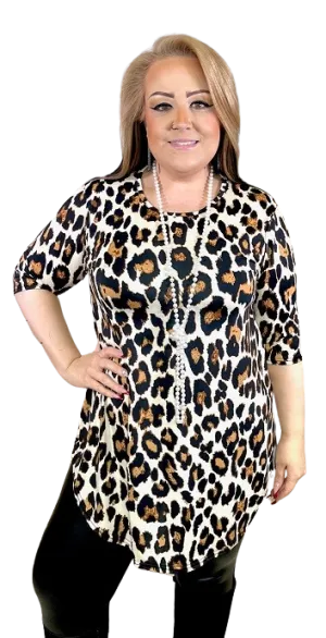S-M-L : Cream Big Spot Leopard Scoop Tunic