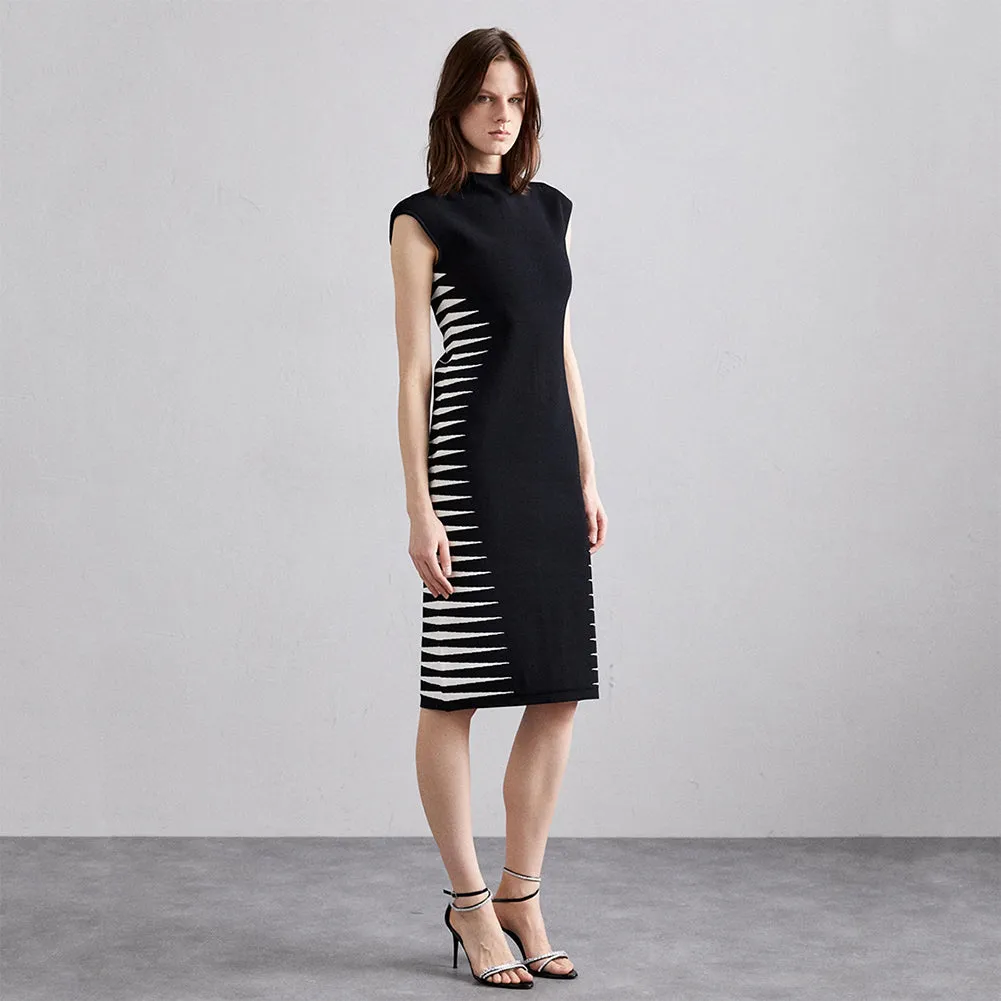 Semi-High Collar Zebra Print Over Knee Bandage Dress PZZF007