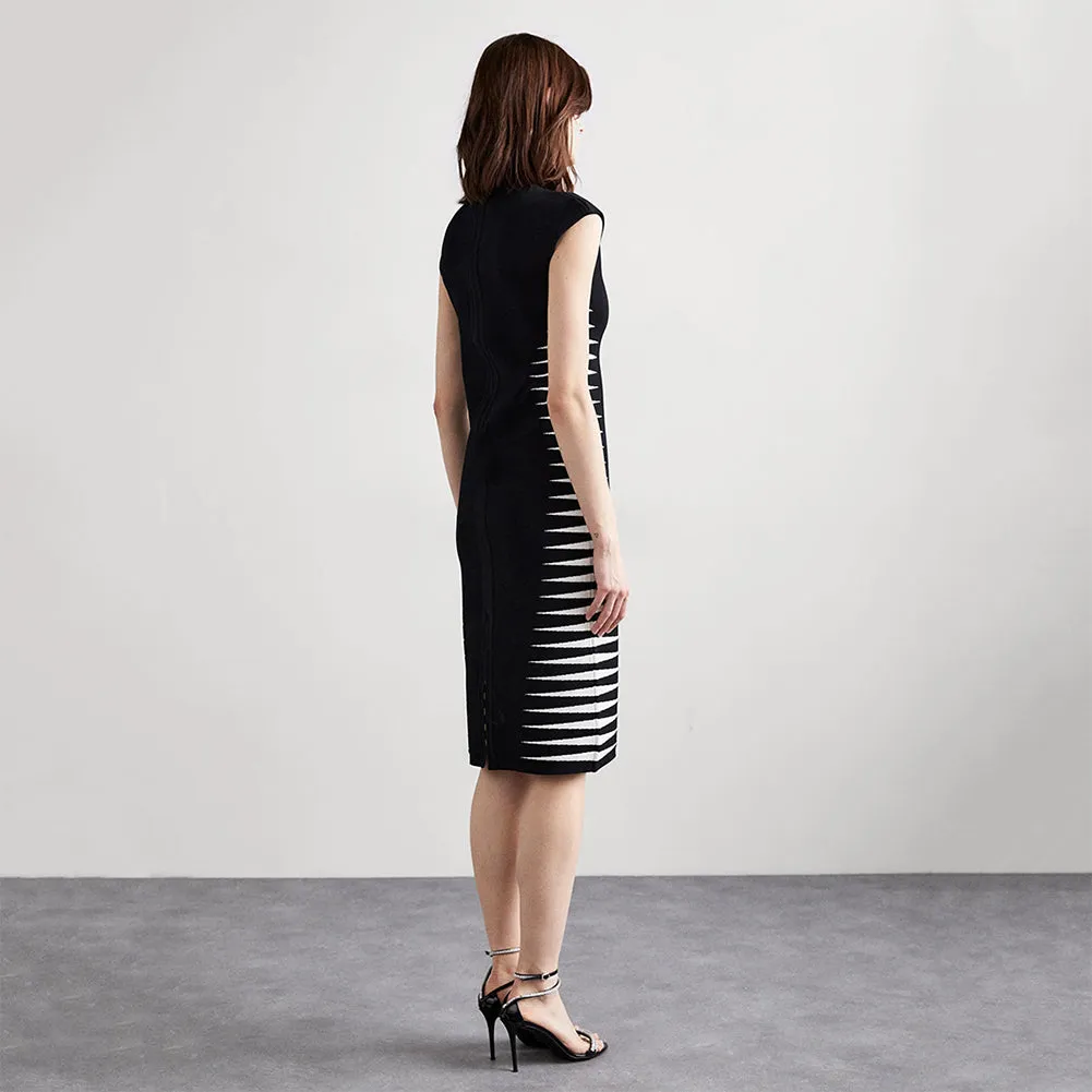 Semi-High Collar Zebra Print Over Knee Bandage Dress PZZF007