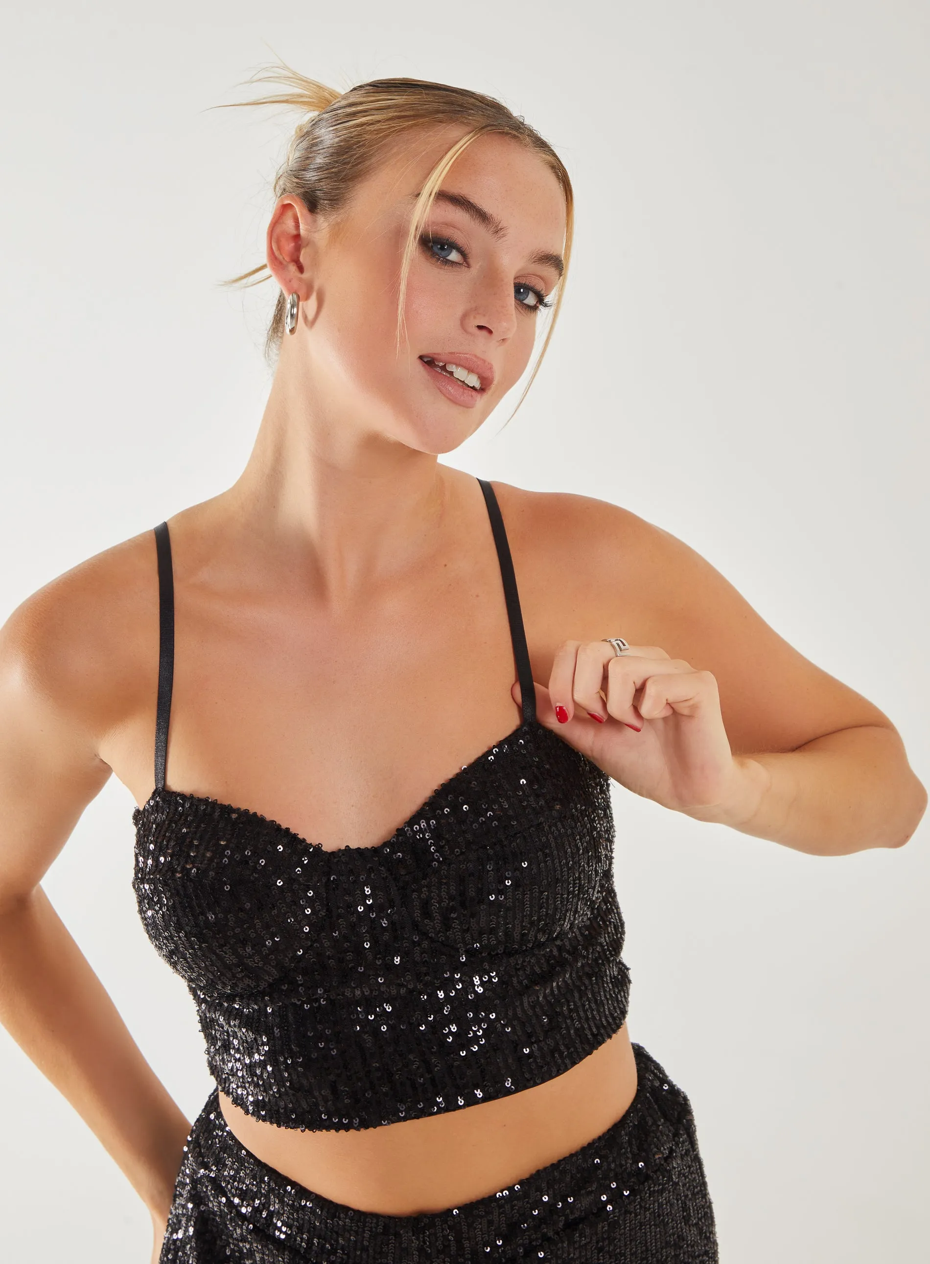 Sequin Strappy Bustier Top