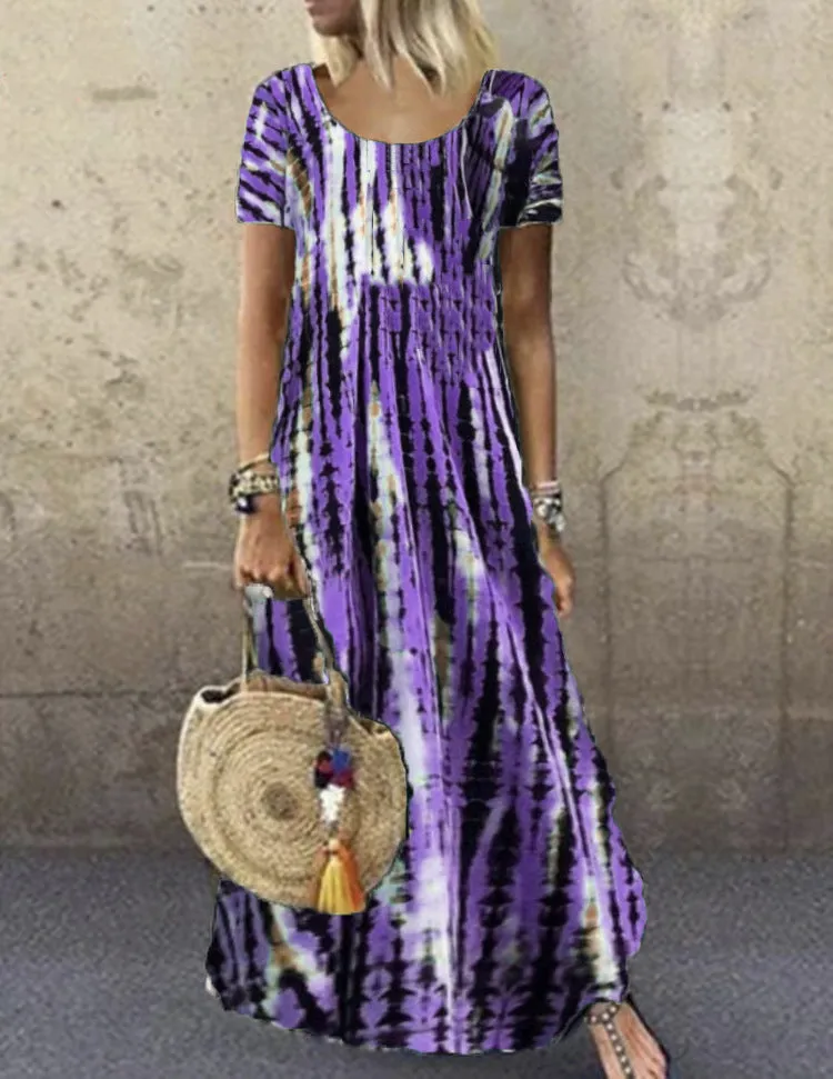 Short Sleeve Patterned Maxi Dress
