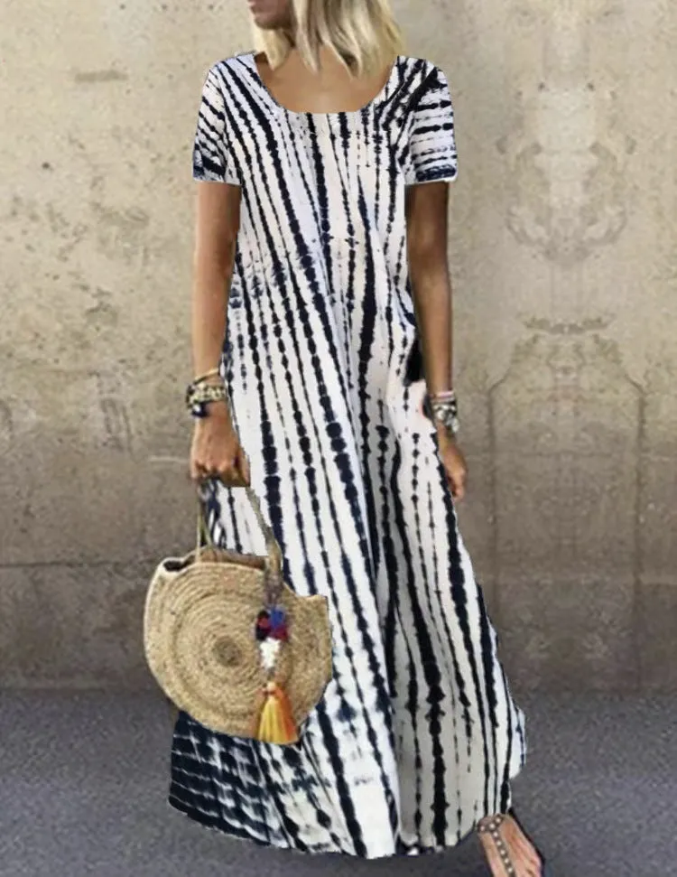 Short Sleeve Patterned Maxi Dress