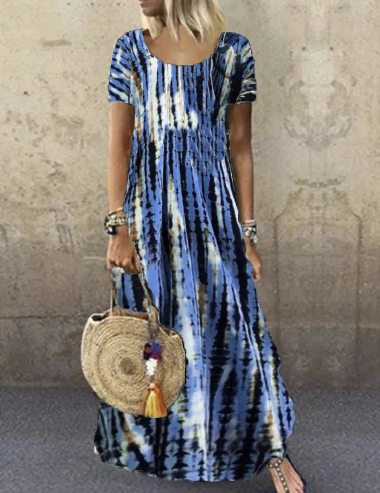 Short Sleeve Patterned Maxi Dress