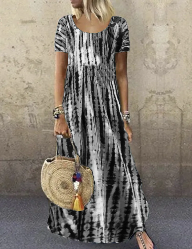 Short Sleeve Patterned Maxi Dress