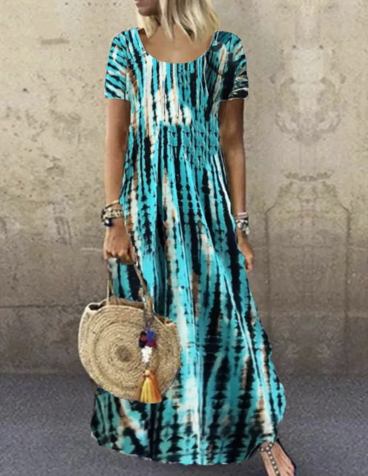 Short Sleeve Patterned Maxi Dress