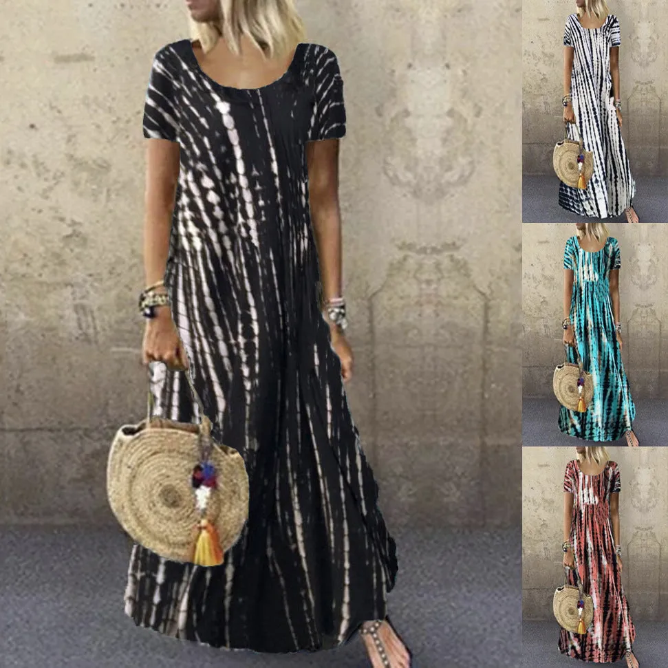 Short Sleeve Patterned Maxi Dress