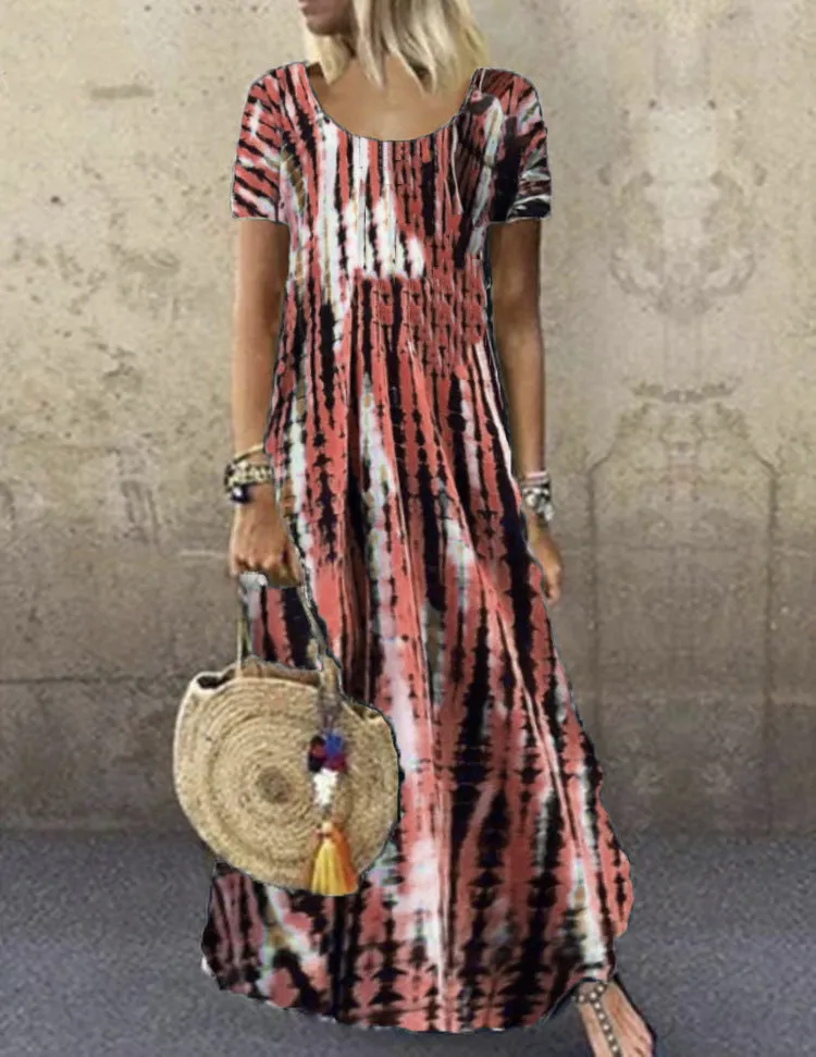 Short Sleeve Patterned Maxi Dress