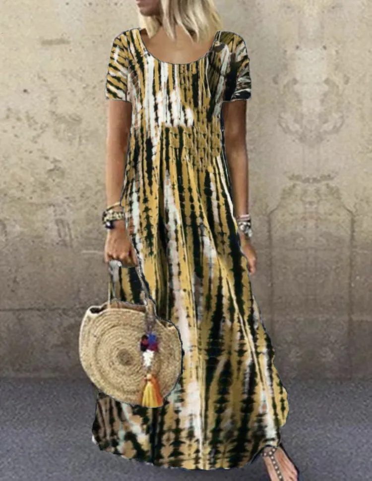 Short Sleeve Patterned Maxi Dress