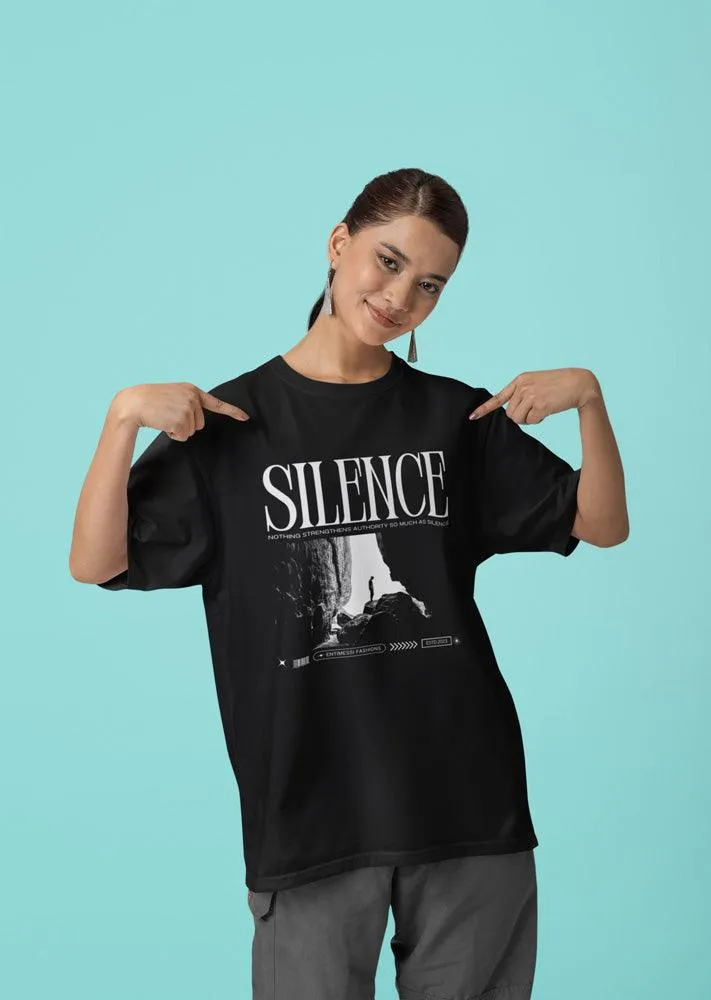 SILENCE - Unisex Oversized Cotton Graphic Printed T-Shirt