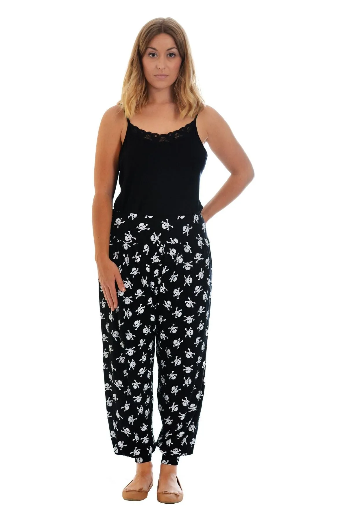 Skull Bones Print Harem Trousers