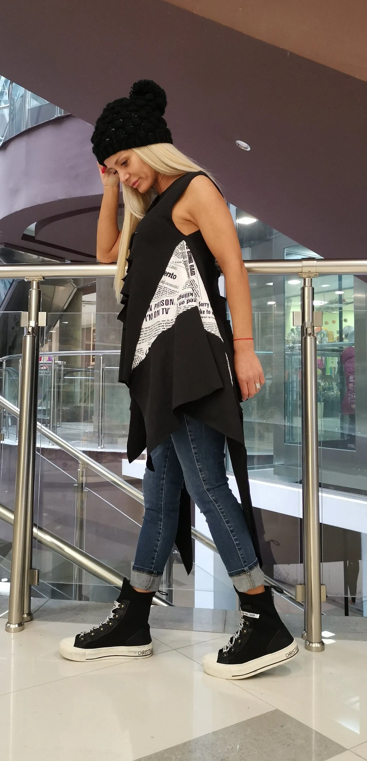Sleevless Women Top/Asimetric Tunic/Avant-garde Tunic/Loose Top/ Gothic Oversize Tunic/Steam punk Tunic