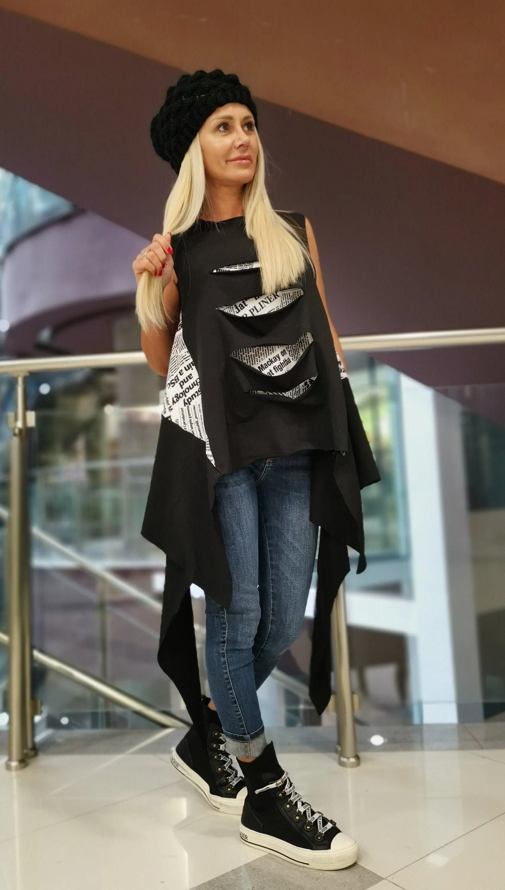 Sleevless Women Top/Asimetric Tunic/Avant-garde Tunic/Loose Top/ Gothic Oversize Tunic/Steam punk Tunic