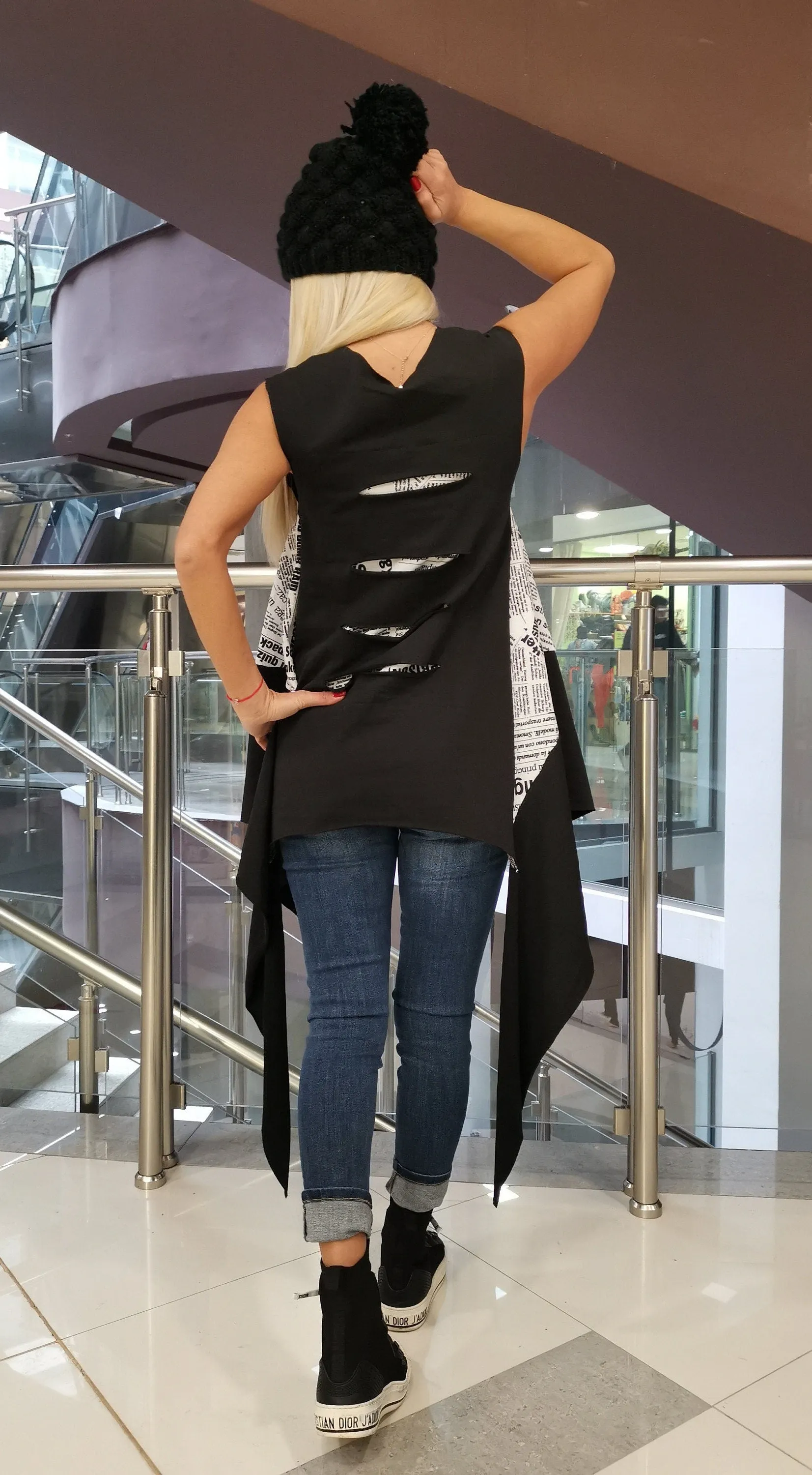 Sleevless Women Top/Asimetric Tunic/Avant-garde Tunic/Loose Top/ Gothic Oversize Tunic/Steam punk Tunic