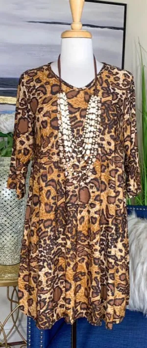 S/M/L/XL : Tan & Brown Leopard Flutter Tunic