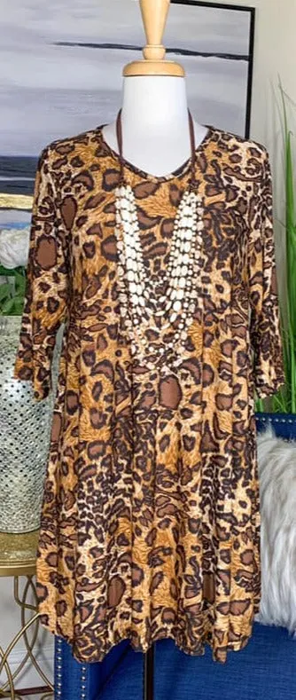 S/M/L/XL : Tan & Brown Leopard Flutter Tunic