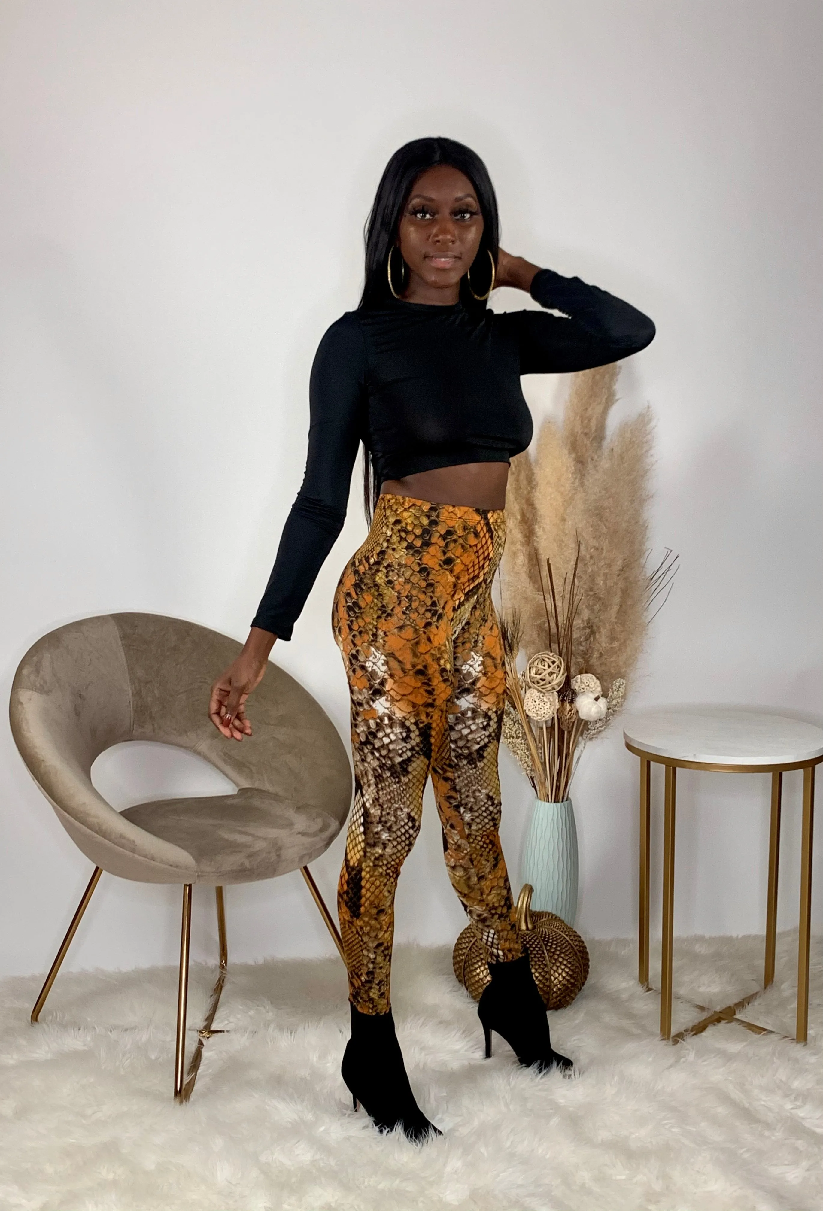 Snakeskin Pants Set | Tan