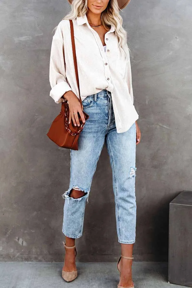 Solid Color Loose Pit Shirt Tops
