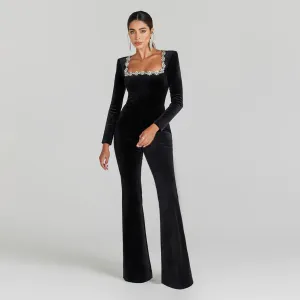 Square Collar Plain Bandage Jumpsuit HL9558