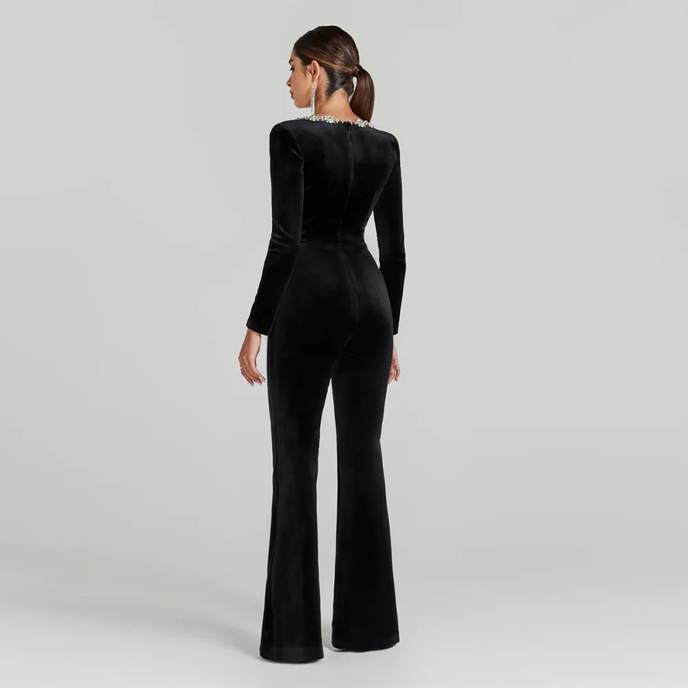 Square Collar Plain Bandage Jumpsuit HL9558