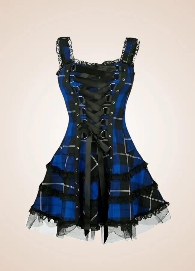 Steampunk Plaid Gothic Mini Dress
