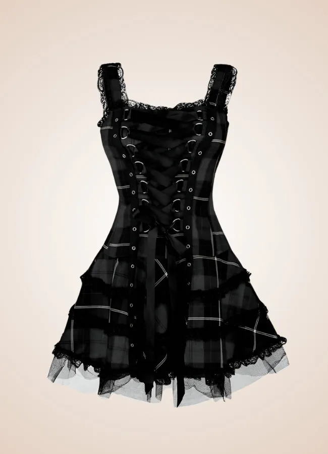 Steampunk Plaid Gothic Mini Dress