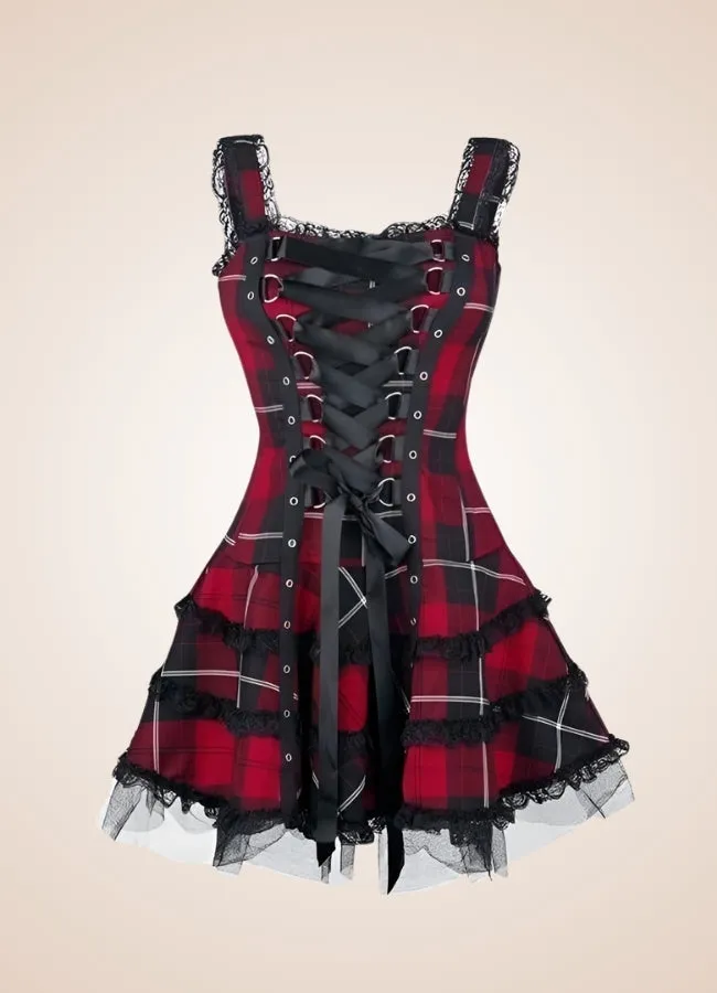Steampunk Plaid Gothic Mini Dress