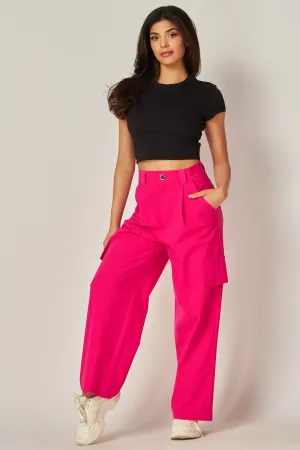 Stretch Woven Wide Leg Cargo Pants