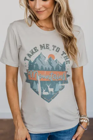 Stunning "Take Me To The Mountains" Graphic Top- Dusty Beige