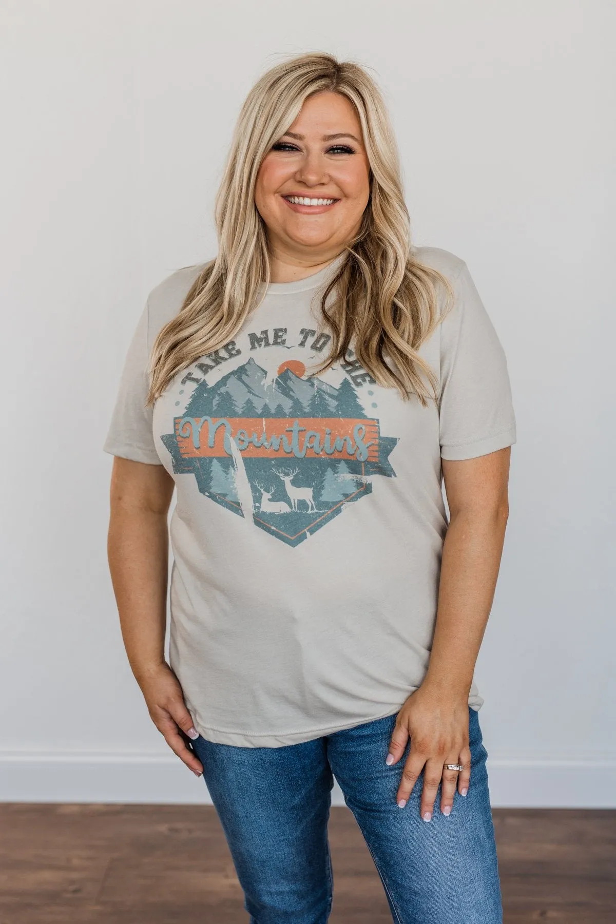Stunning "Take Me To The Mountains" Graphic Top- Dusty Beige