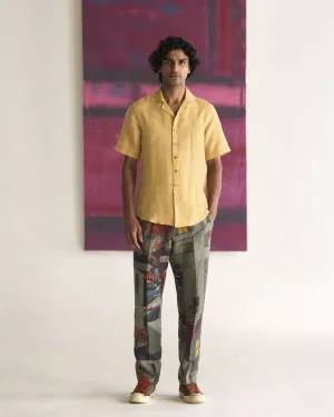 Summer Bush Shirt Yellow Check Dhagai Cotton Linen S413CL113 SuketDhir