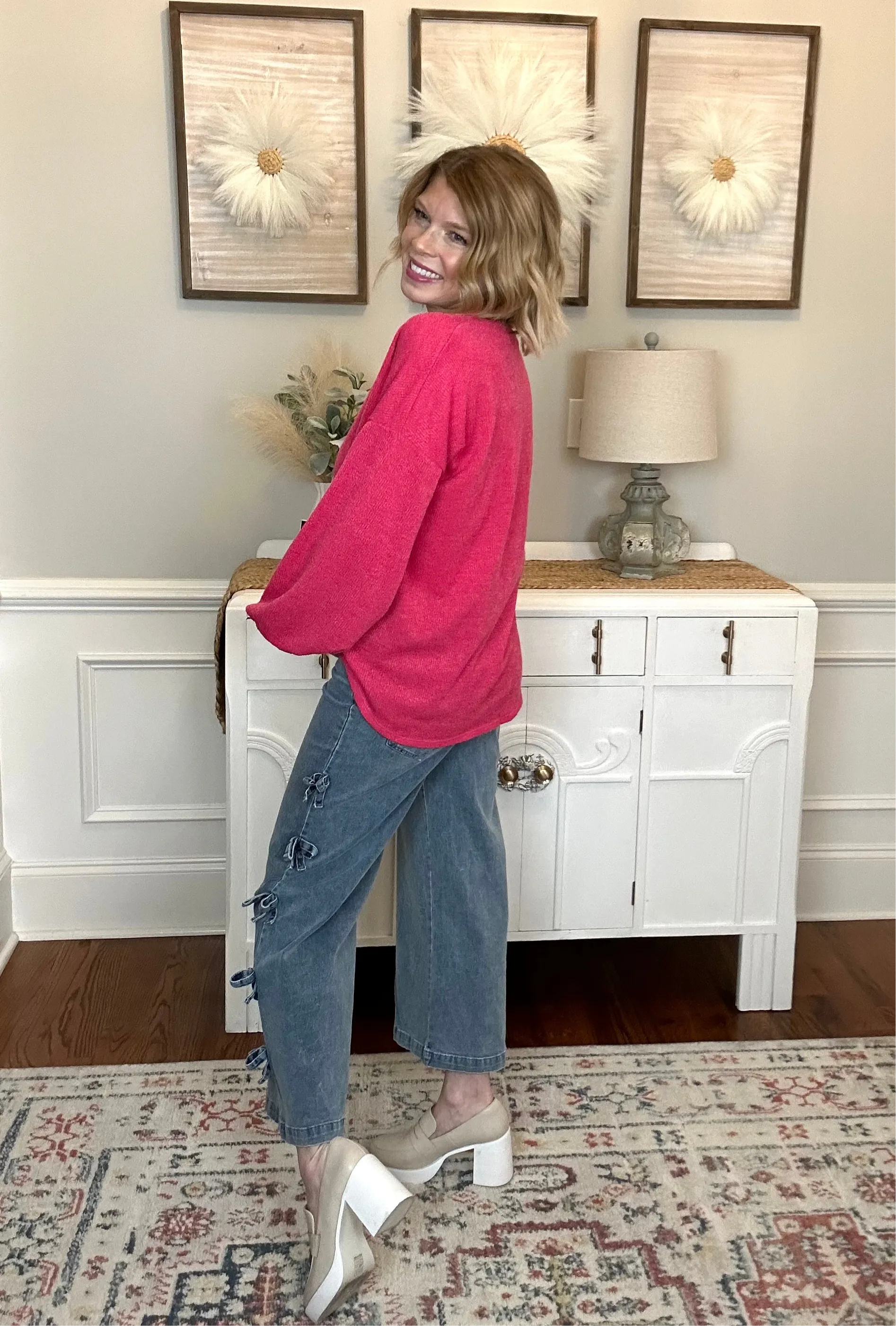 Sweet Heart Hacci Knit Top | Fuchsia