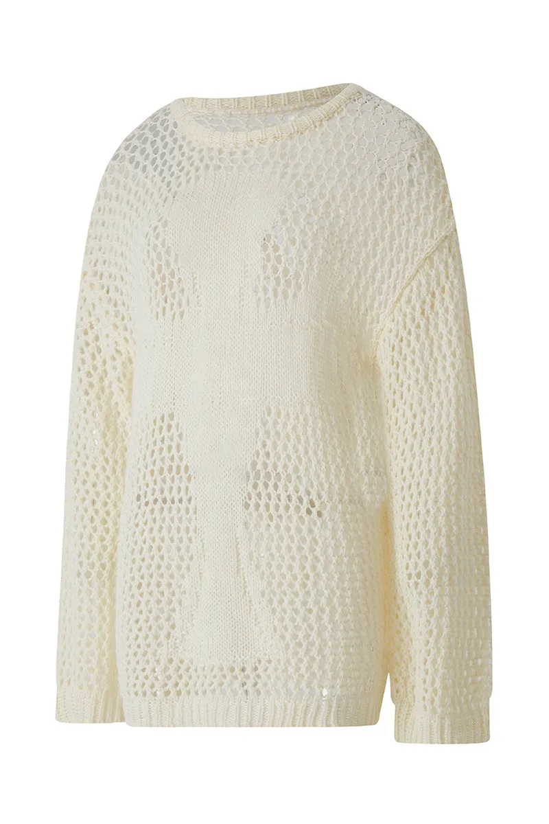 TR3343 Crochet Long Sleeve Shirt Top Outerwear