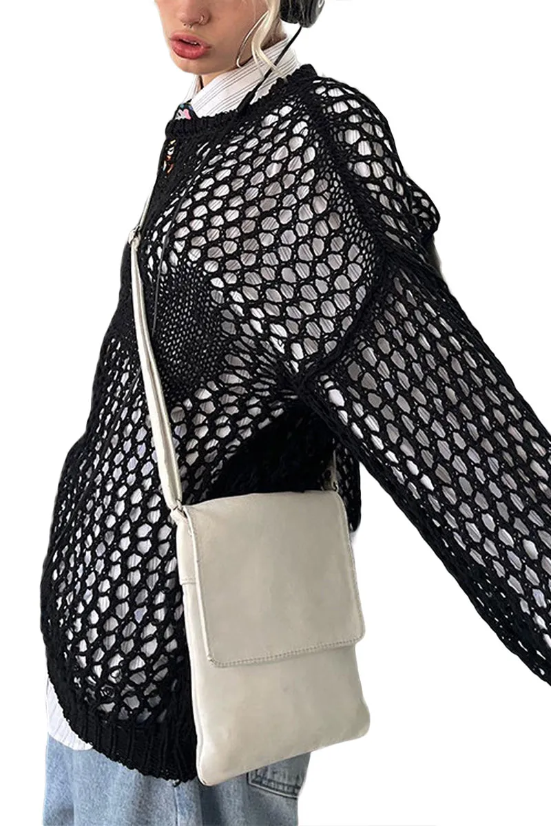 TR3343 Crochet Long Sleeve Shirt Top Outerwear