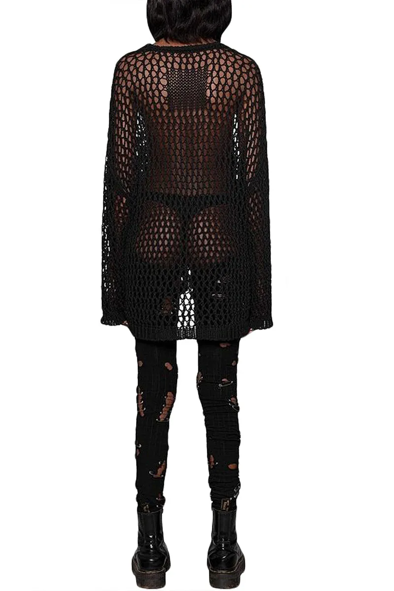 TR3343 Crochet Long Sleeve Shirt Top Outerwear
