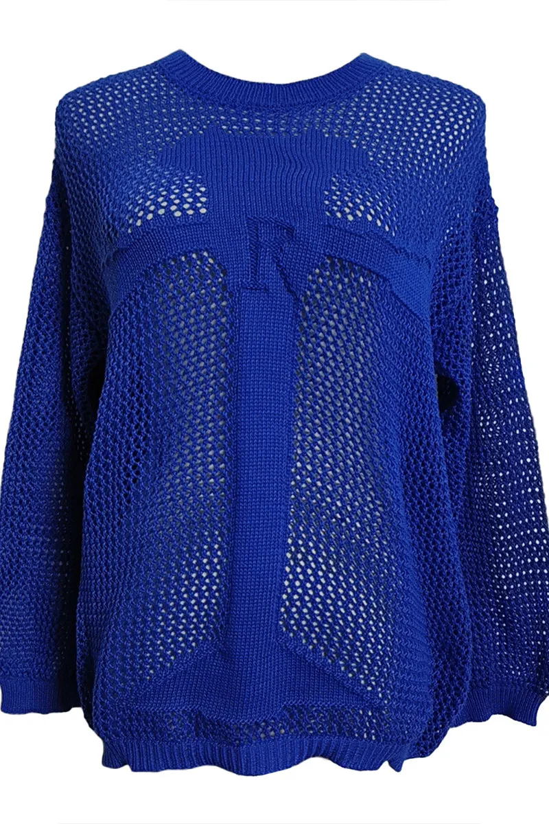 TR3343 Crochet Long Sleeve Shirt Top Outerwear