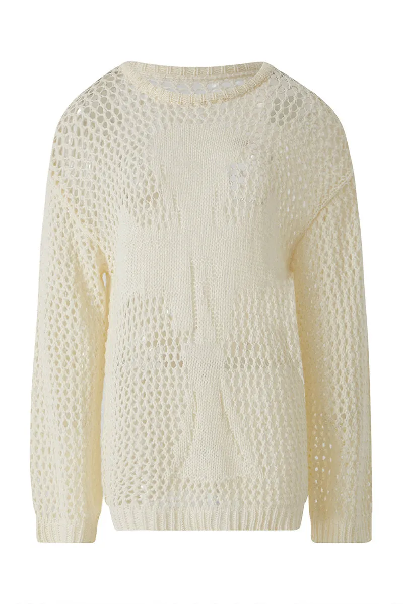 TR3343 Crochet Long Sleeve Shirt Top Outerwear