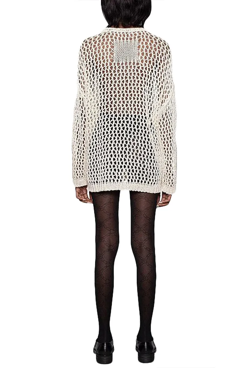 TR3343 Crochet Long Sleeve Shirt Top Outerwear